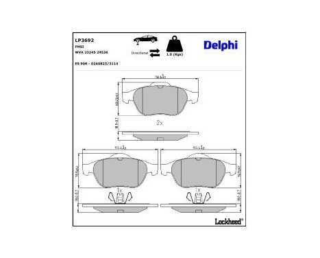 Brake pad set, disc brake LP3692 Delphi