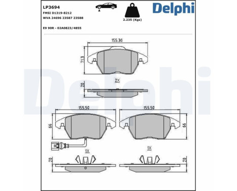 Brake pad set, disc brake LP3694 Delphi