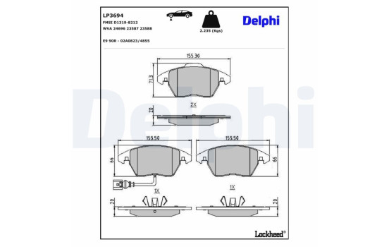 Brake pad set, disc brake LP3694 Delphi, Image 4