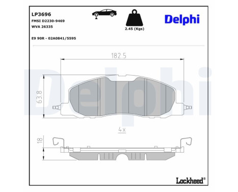 Brake pad set, disc brake LP3696 Delphi