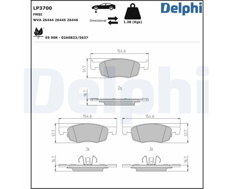Brake pad set, disc brake LP3700 Delphi