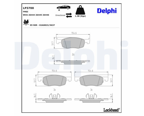 Brake pad set, disc brake LP3700 Delphi