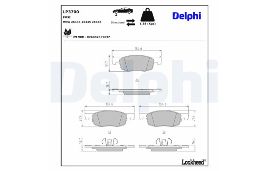Brake pad set, disc brake LP3700 Delphi, Image 3