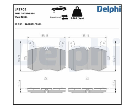 Brake pad set, disc brake LP3702 Delphi