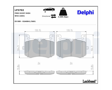 Brake pad set, disc brake LP3702 Delphi