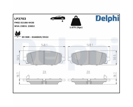 Brake pad set, disc brake LP3703 Delphi