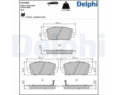 Brake pad set, disc brake LP3705 Delphi