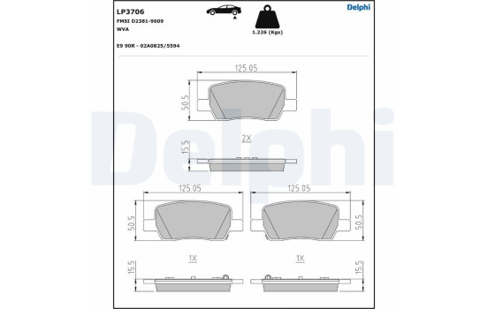 Brake pad set, disc brake LP3706 Delphi, Image 2