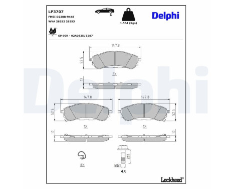 Brake Pad Set, disc brake LP3707 Delphi