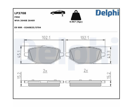 Brake pad set, disc brake LP3708 Delphi
