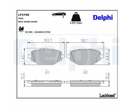 Brake pad set, disc brake LP3708 Delphi