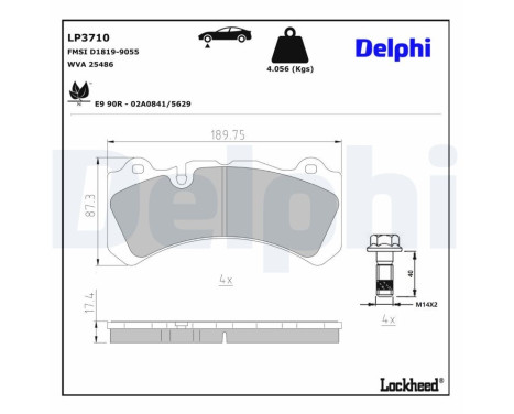 Brake pad set, disc brake LP3710 Delphi
