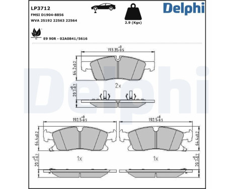 Brake pad set, disc brake LP3712 Delphi