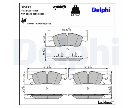 Brake pad set, disc brake LP3712 Delphi