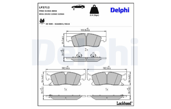 Brake pad set, disc brake LP3712 Delphi