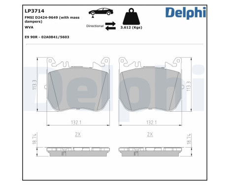 Brake pad set, disc brake LP3714 Delphi