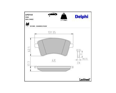 Brake Pad Set, disc brake LP3715 Delphi