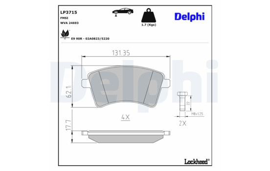 Brake Pad Set, disc brake LP3715 Delphi