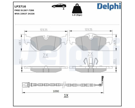 Brake pad set, disc brake LP3716 Delphi