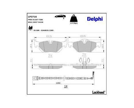 Brake pad set, disc brake LP3716 Delphi