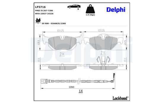 Brake pad set, disc brake LP3716 Delphi