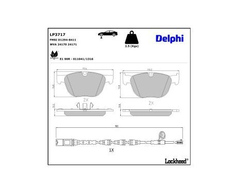 Brake pad set, disc brake LP3717 Delphi