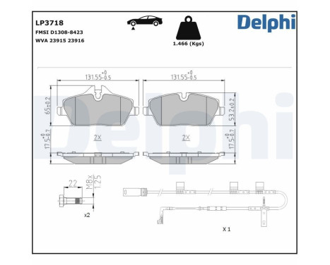Brake pad set, disc brake LP3718 Delphi