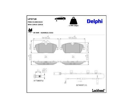 Brake pad set, disc brake LP3718 Delphi