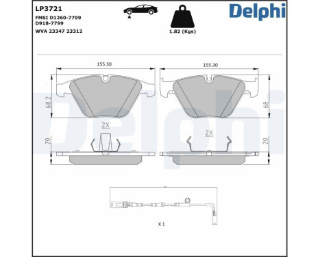 Brake pad set, disc brake LP3721 Delphi