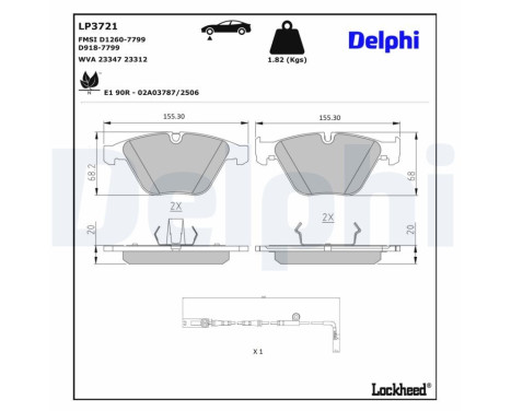 Brake pad set, disc brake LP3721 Delphi