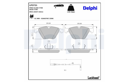 Brake pad set, disc brake LP3721 Delphi