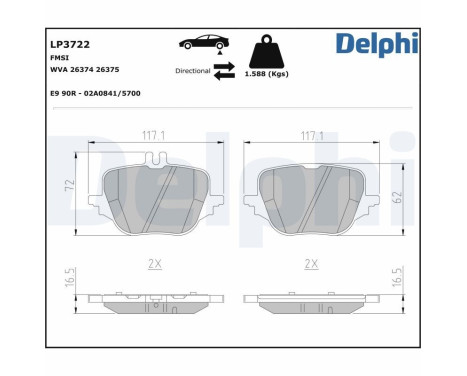 Brake pad set, disc brake LP3722 Delphi