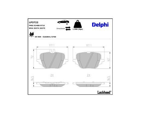 Brake pad set, disc brake LP3722 Delphi