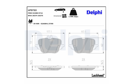 Brake pad set, disc brake LP3722 Delphi