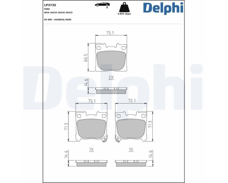Brake pad set, disc brake LP3725 Delphi