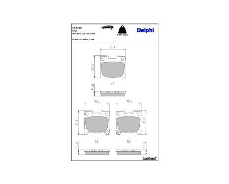 Brake pad set, disc brake LP3725 Delphi