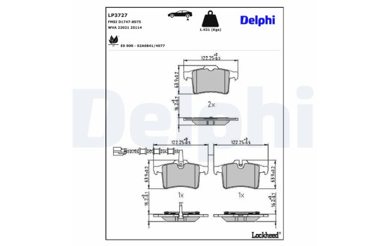 Brake pad set, disc brake LP3727 Delphi