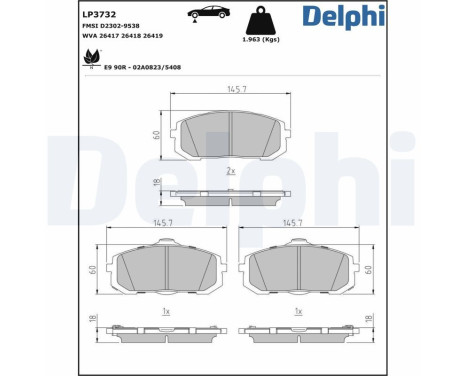 Brake pad set, disc brake LP3732 Delphi