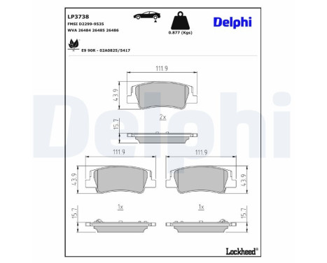 Brake pad set, disc brake LP3738 Delphi, Image 2
