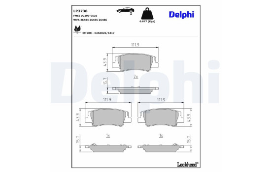 Brake pad set, disc brake LP3738 Delphi, Image 2