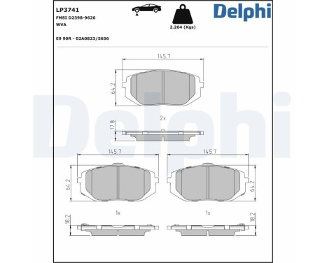 Brake pad set, disc brake LP3741 Delphi