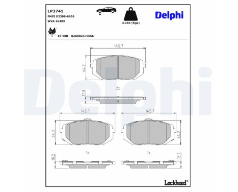 Brake pad set, disc brake LP3741 Delphi