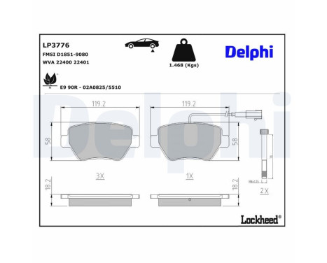 Brake pad set, disc brake LP3776 Delphi