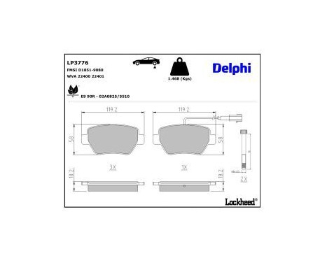 Brake pad set, disc brake LP3776 Delphi