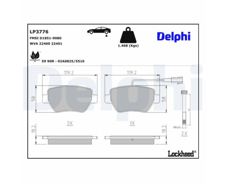 Brake pad set, disc brake LP3776 Delphi