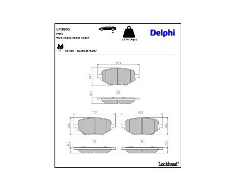 Brake pad set, disc brake LP3801 Delphi