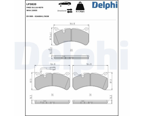 Brake pad set, disc brake LP3820 Delphi