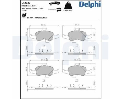 Brake pad set, disc brake LP3823 Delphi