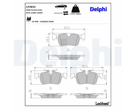 Brake pad set, disc brake LP3833 Delphi