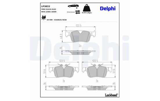 Brake pad set, disc brake LP3833 Delphi, Image 3